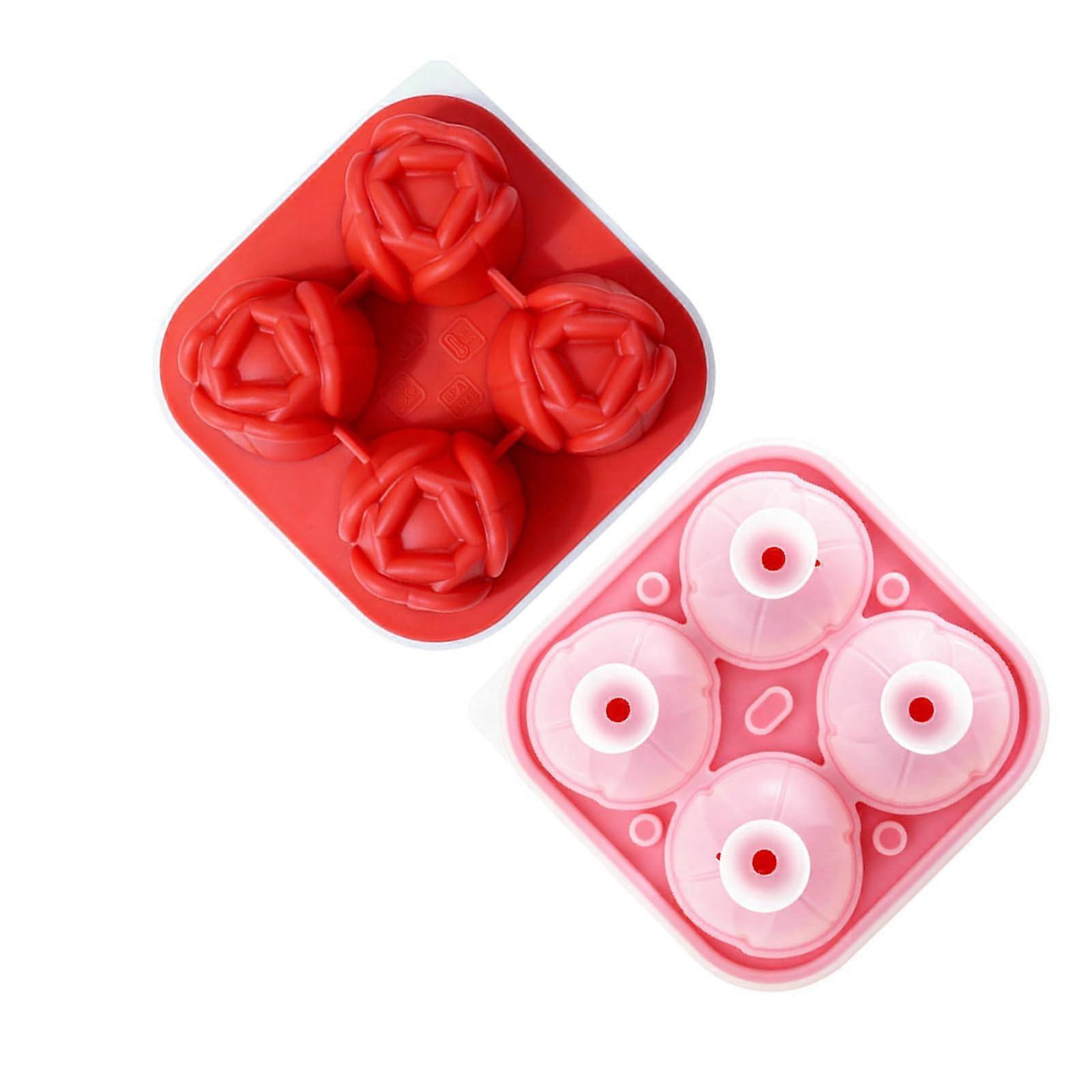 4 Cavity Tulip Shaped Silicone Ice Cube Tray for Elegant Drinks and Easy Release Red