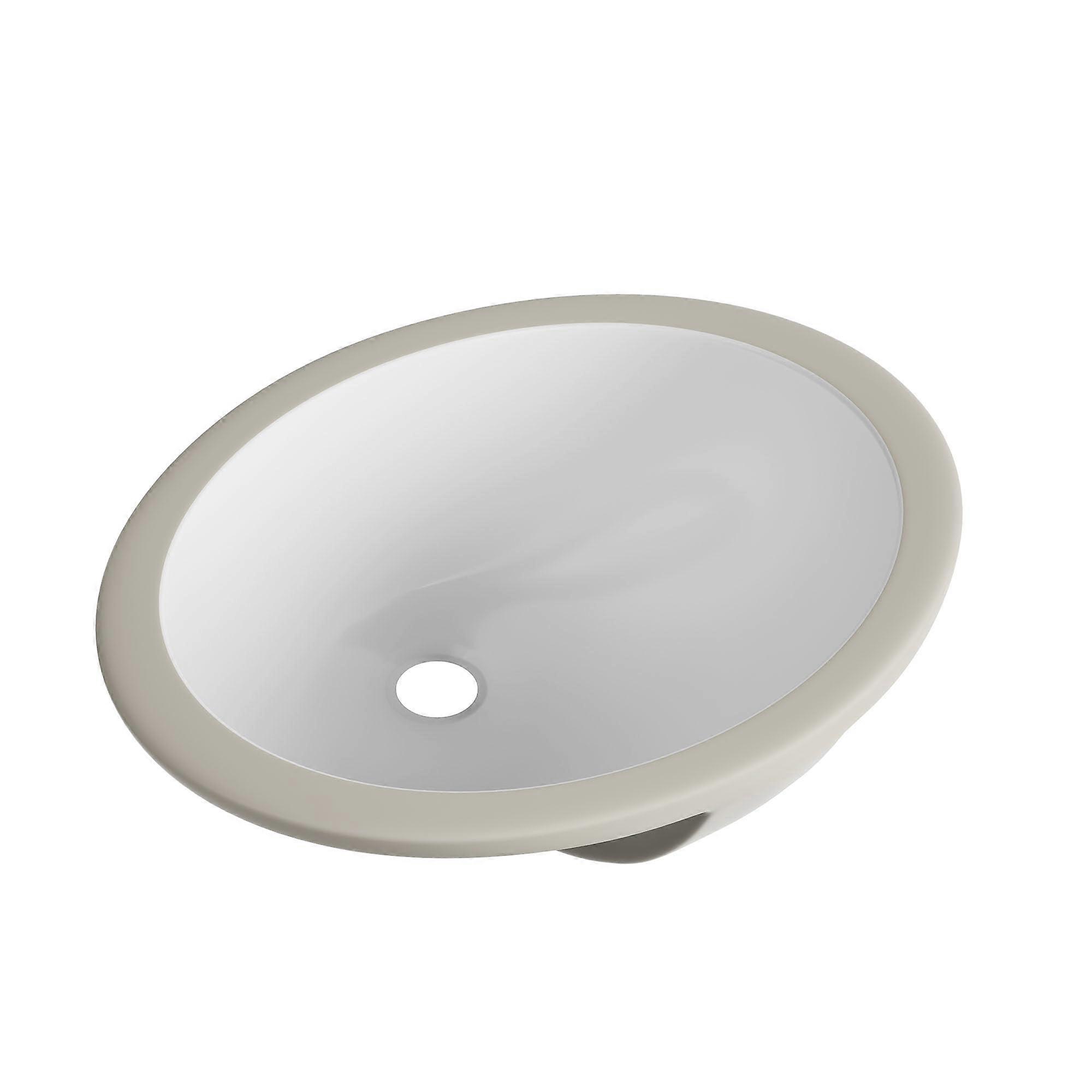 Undermount Bathroom Sink White Oval Ceramic with Overflow, Compact Easy Clean 14.75 x 11.5 in