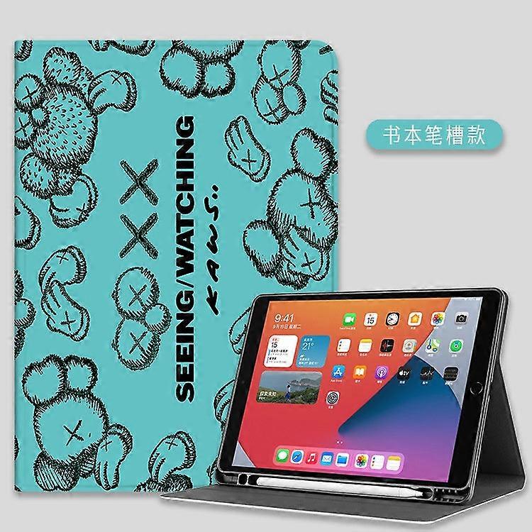 Capa para iPad 2019/2020/2021 de 10,2 polegadas, azul e verde, com desenho da Vila Sésamo e compartimento para caneta.