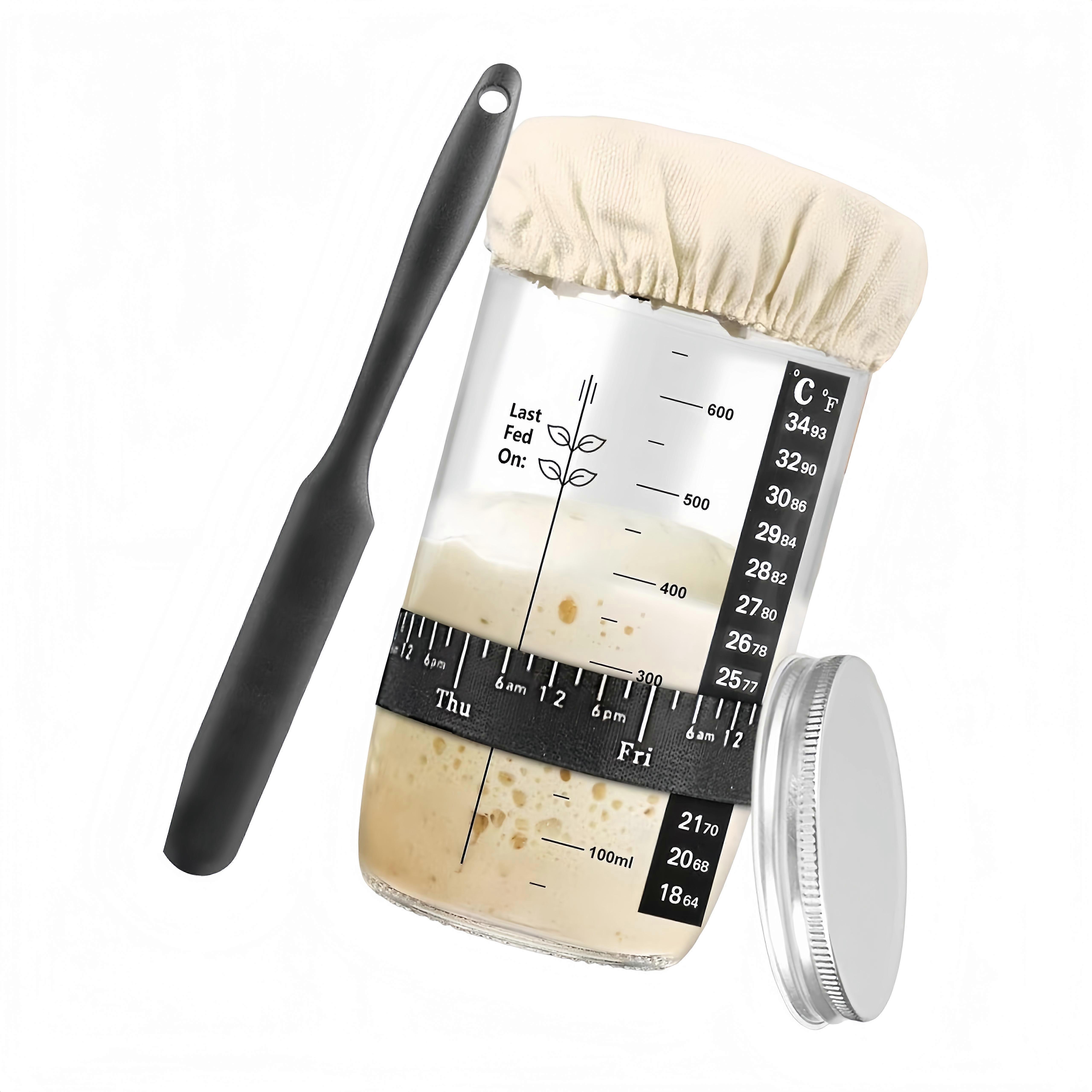 User Friendly Glass Baking Jar With Scale And Stirring Accessory For Controlled Sourdough Fermentation Experience Multicolor