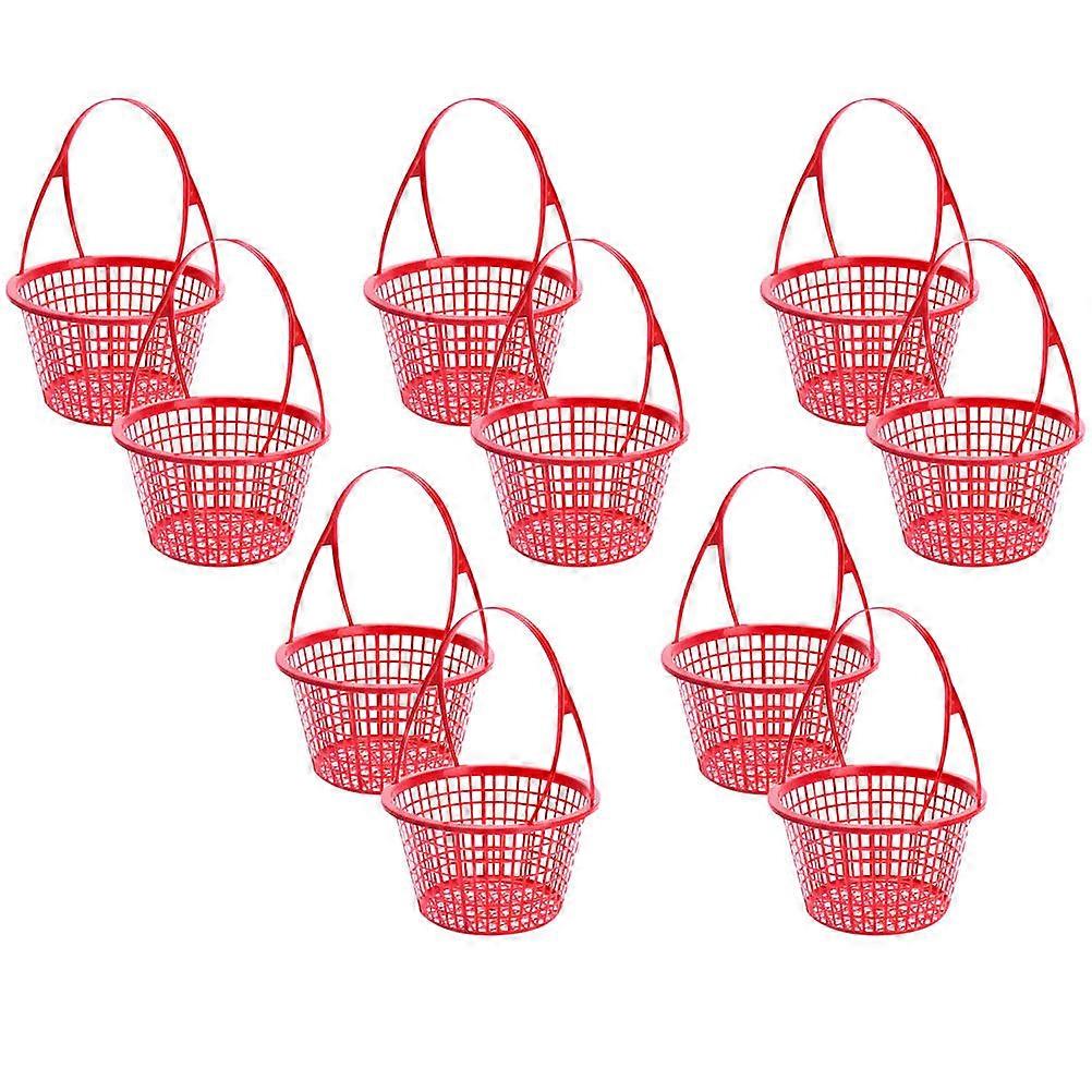 Fruit Basket Red Picking Basket for Home Use 10Pcs Plastic Handle Baskets