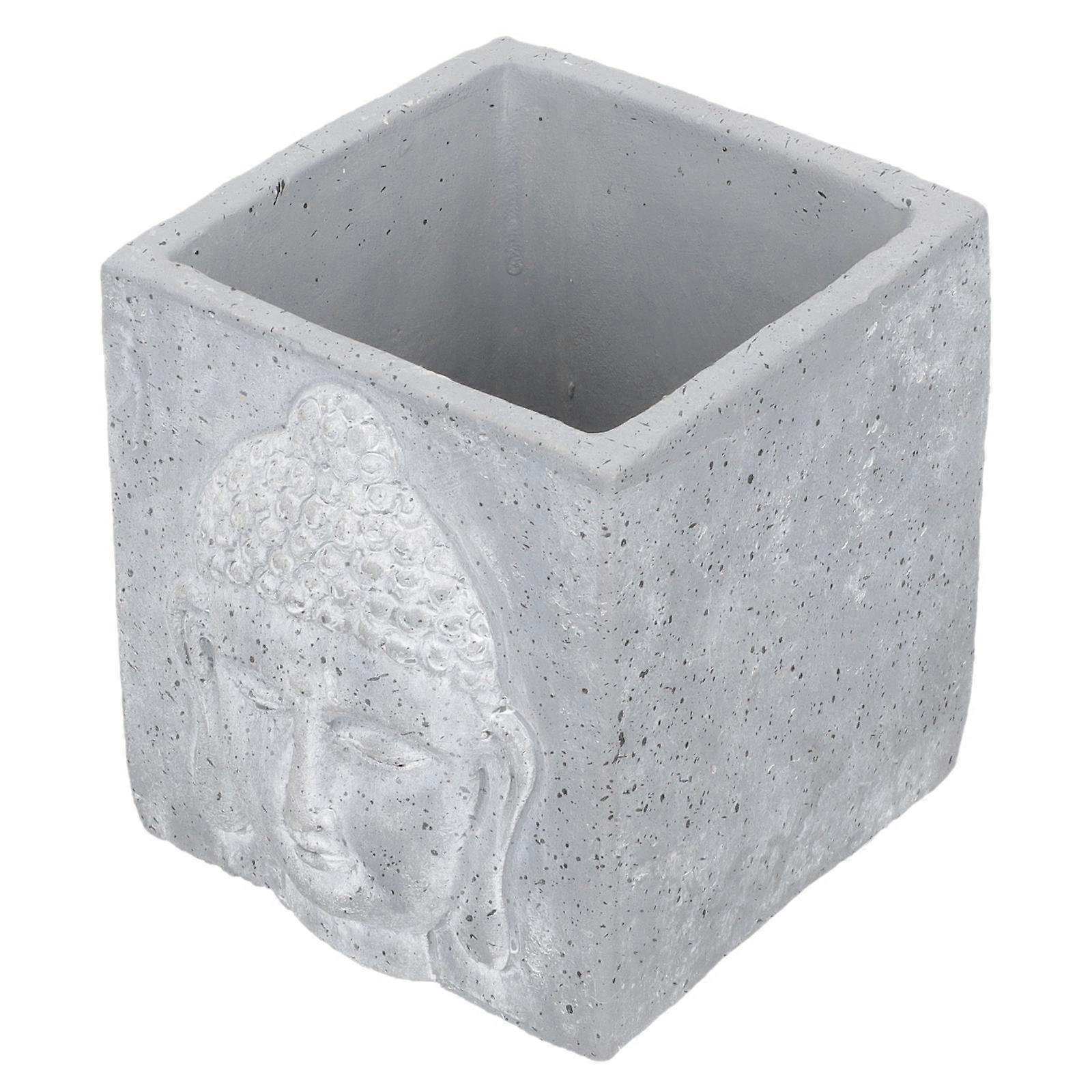 Buddha's Head Flowerpot Cement Planter for Storage Use Artistic Sculpture
