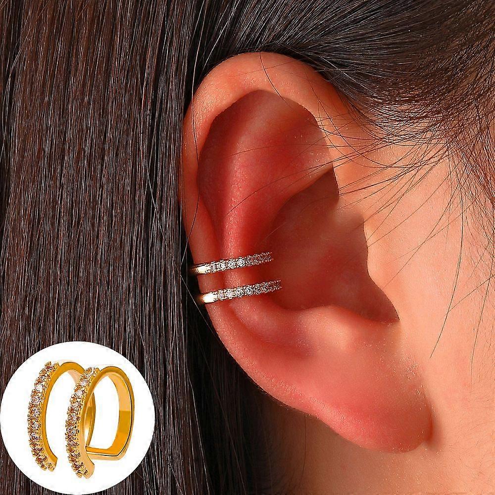 Brass Rhinestone Cuff Earrings Light golden Ring 10x10mm