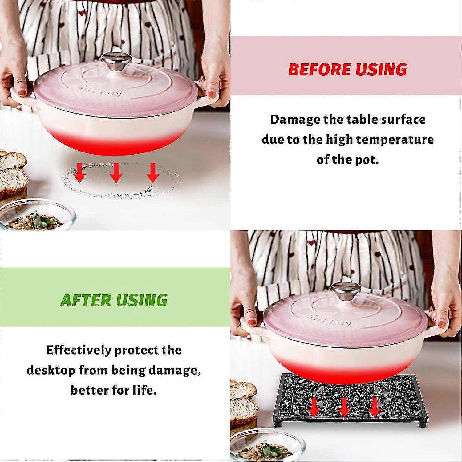 2Pcs Rectangle Cast Iron Trivet - Heat Resistant Iron