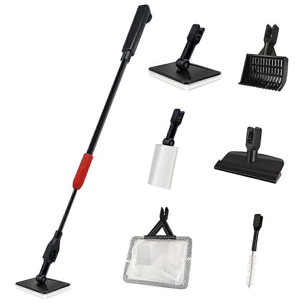 6in1 Aquarium Cleaning Kit with Extendable Handle, Net, Scraper, Rake, Brush for Deep Tank Cleaning