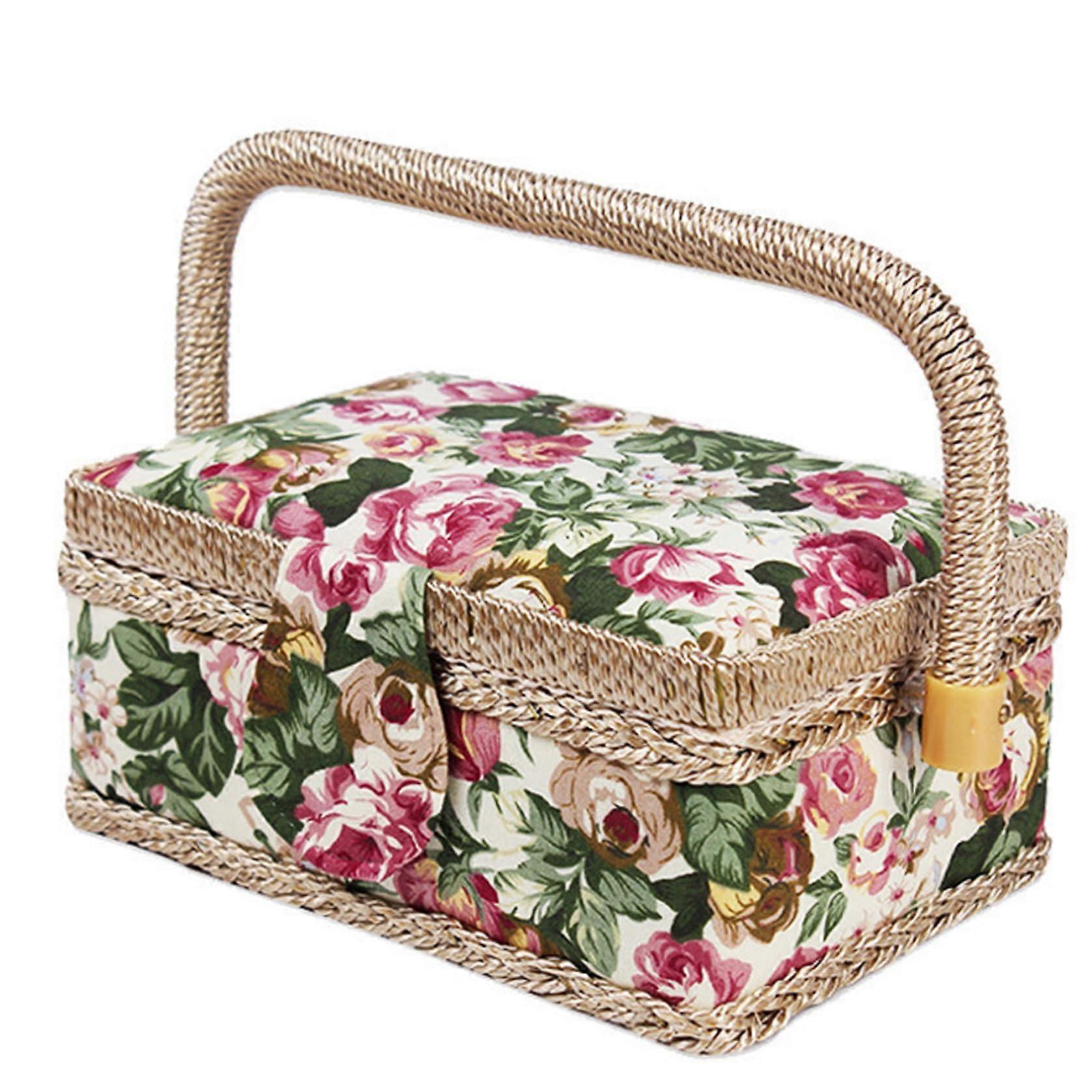 Extra Large Vintage Sewing Basket Organizer with Handle, Magnetic Closure and Removable Tray Ref: 4194