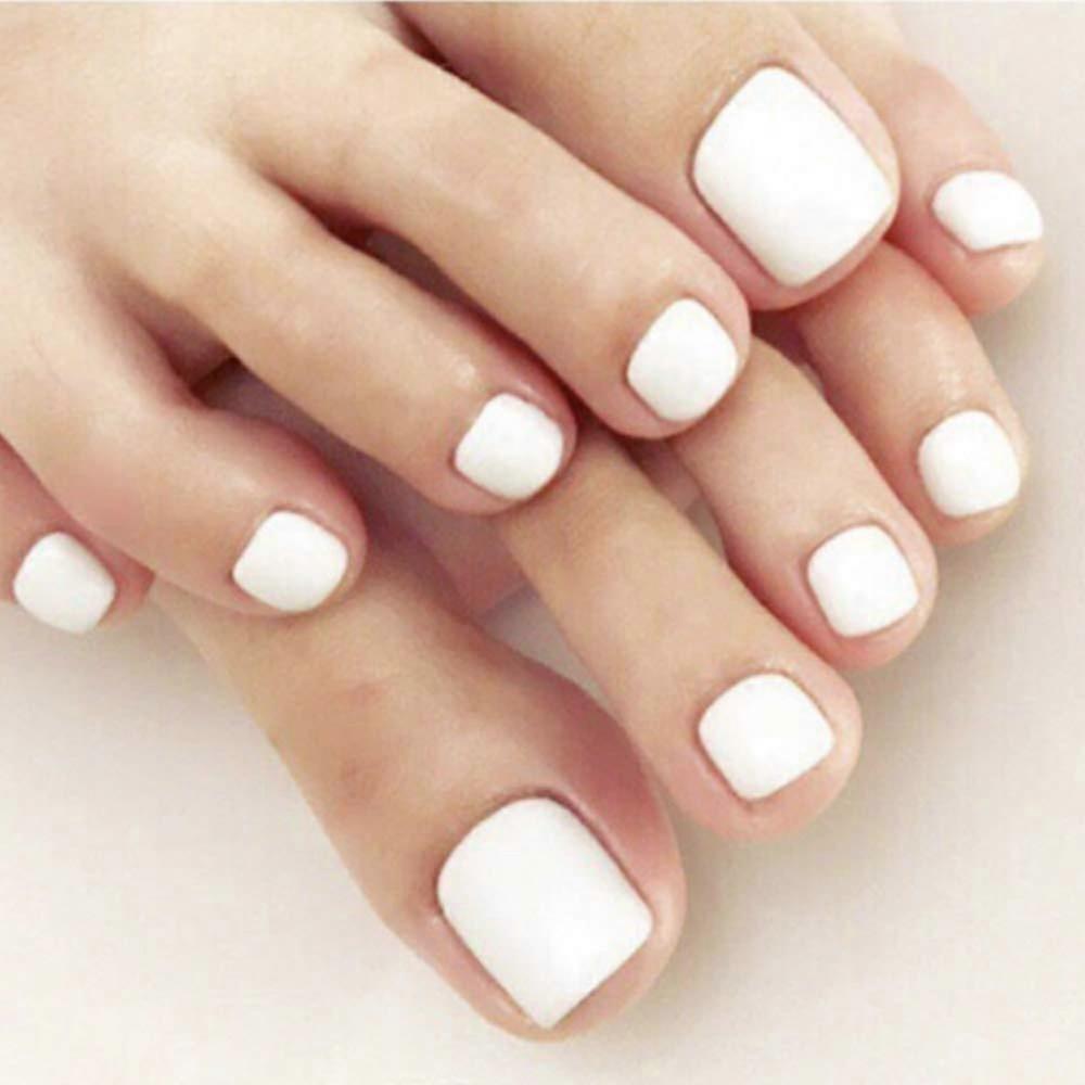 Glossy White Press On Toe Nails 24pcs Full Coverage Acrylic False Toenails Removable Tips
