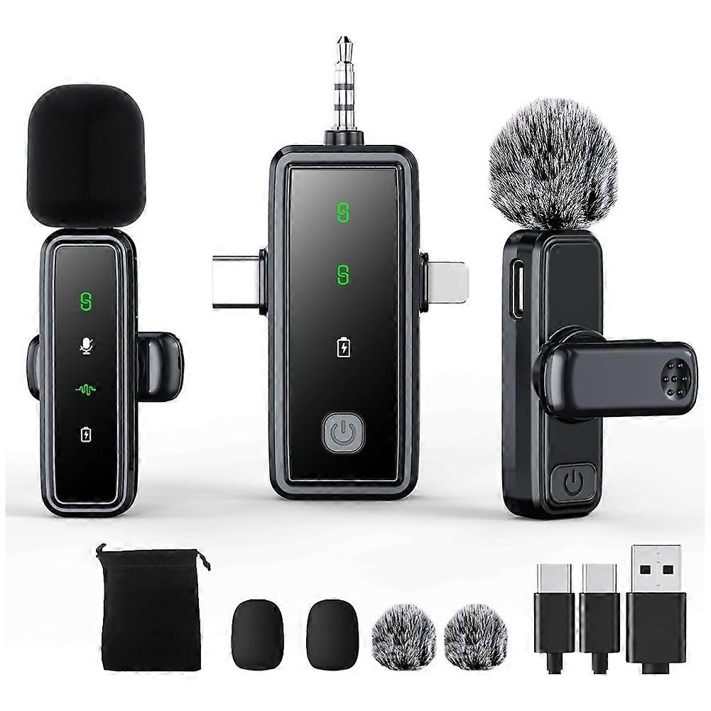 3 in 1 Wireless Lavalier Microphones for IPhone/Android/Camera, Mini Microphone LED Display Lapel Omnidirectional Mic