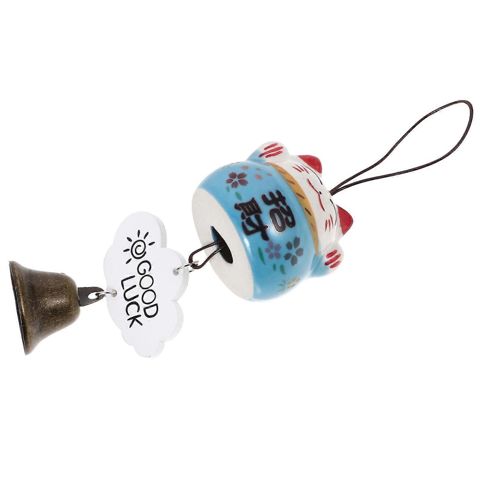 Japanese Style Ceramic Fortune Cat Wind Bell Hanging Decor