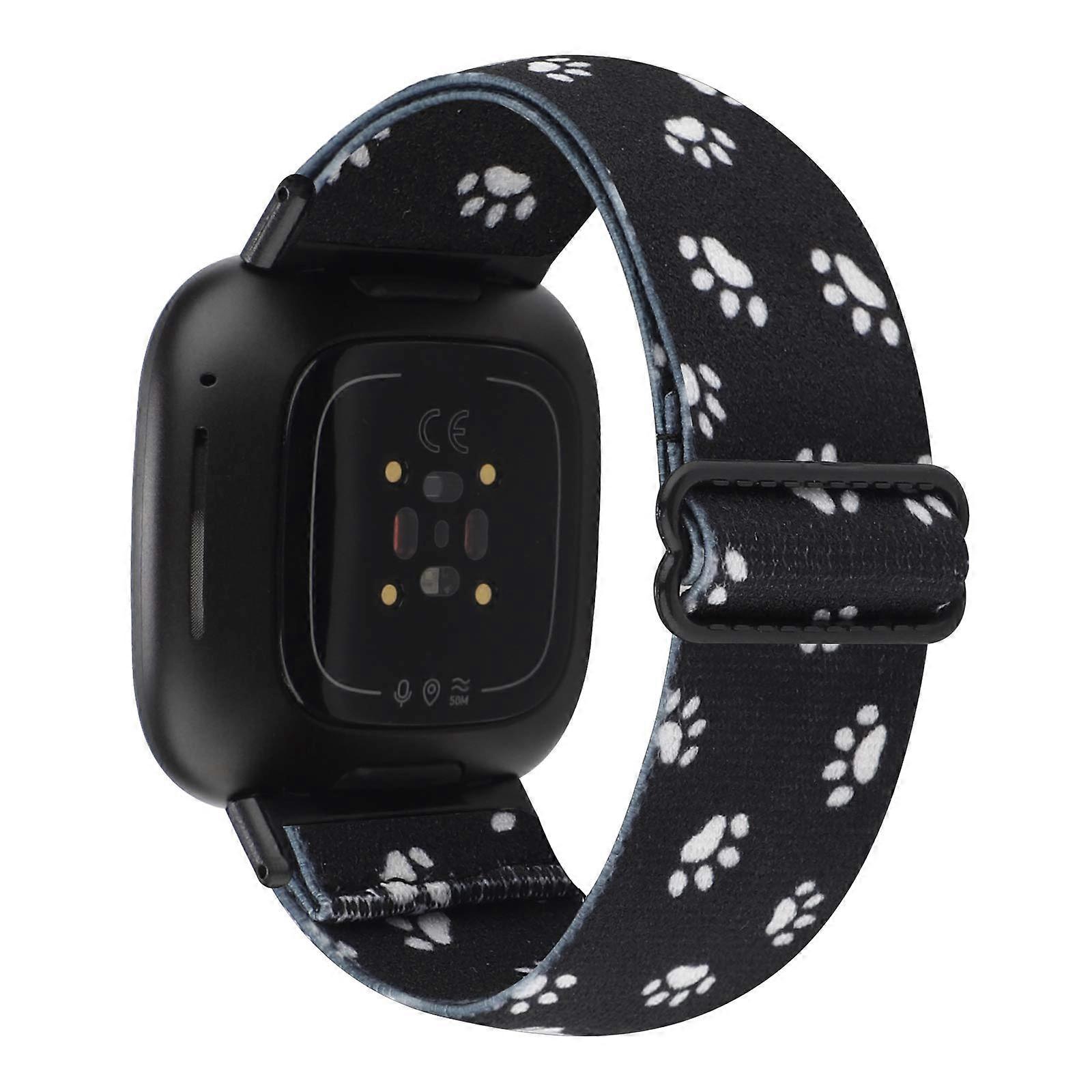 Adjustable Nylon Sport Strap with Black Dog Paw Pattern for Fitbit Sense and Versa 3