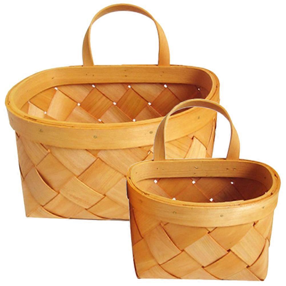 Wicker Hanging Flower Basket Storage Solution Kitchen Wall Art Rustic Design 2Pcs