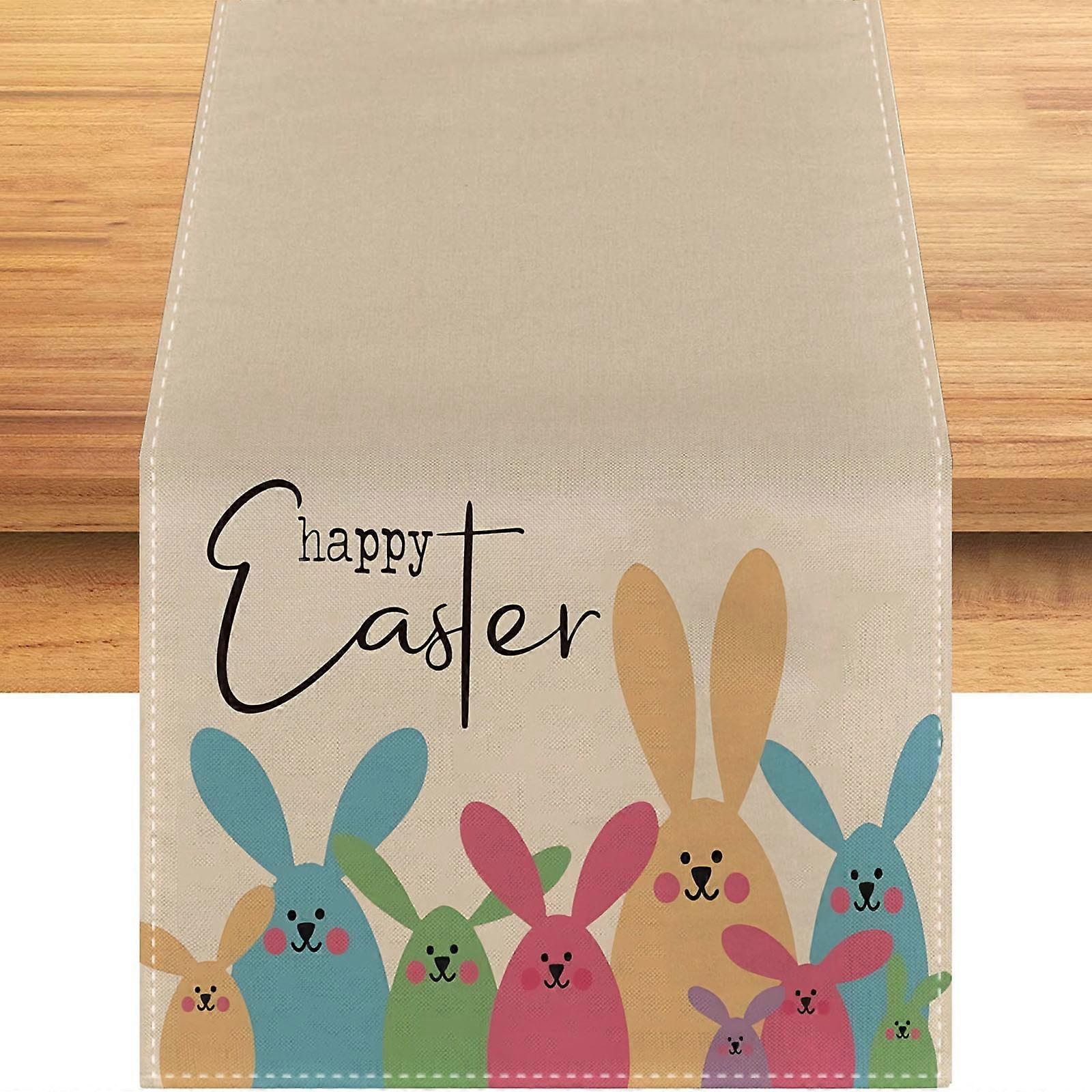 Easter Decorative Table Banner,Easter Table Flag Bunny Egg Pattern Table Decoration Mat Fabric Printed Table Runner