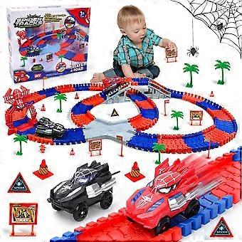 Spider Construction Race Track Set: STEM Building Toys for Kids Ages 3-9 Car Track with Superhero Cars Outdoor Toddler Toys for Boys Girls Birthday Gi