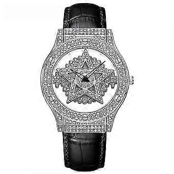 MOKAGO Luxury Crystal Star Dial Watch - Black Leather Strap | Elegant & Sparkling Timepiece