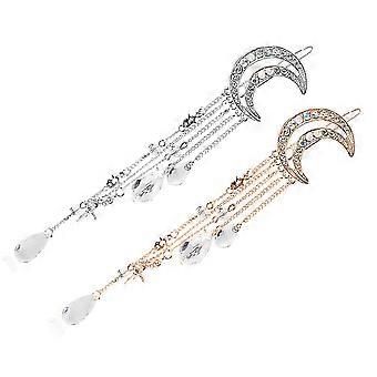 2kpl Tekojalokivi Tassel Hairpin Hiukset Barrette Moon Hiukset Pin Tyttö Hiukset Lisävaruste