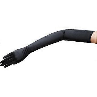 23,5 Zoll lange, glänzende Stretch-Satin-Handschuhe in Opernlänge, Größe 16BL, Schwarz