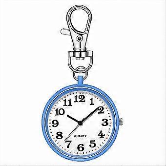 Blue White Clip On Pocket Watch Quartz with Key Buckle Hanging Digital Watch for Nurses Doctors