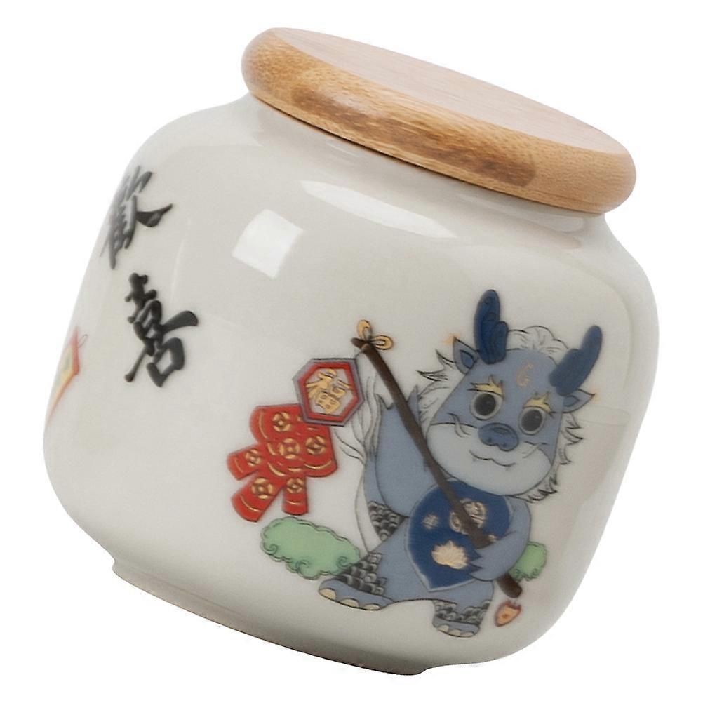 Beige Ceramic Tea Canister for Storage with Sealed Lid
