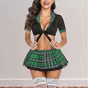 100% Ny, S-XXL Skolflicka Underkläder För Kvinnor Rollspel Underkläder Set Med Rutig Mini Kjol Plisserad Kjol Sexiga Studentdräkter