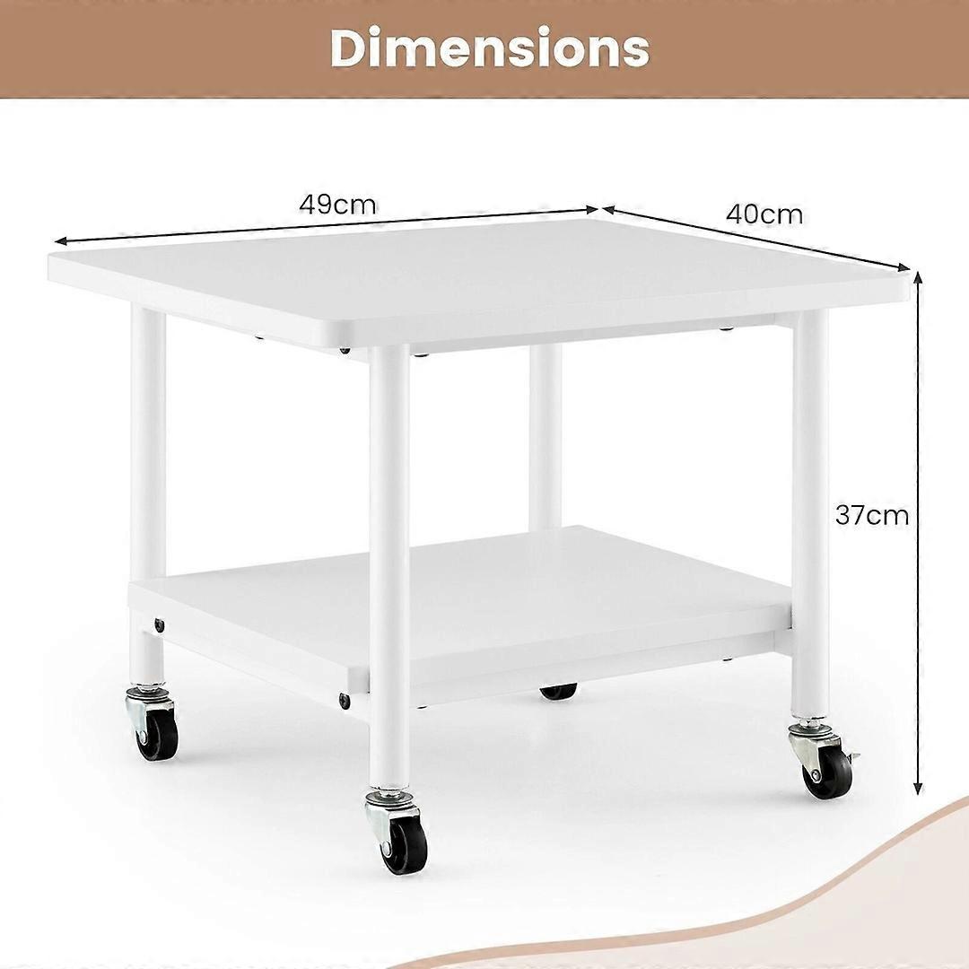 Printer Stand with Storage 4 Wheels Locking Mechanism 2-Tier Rolling White