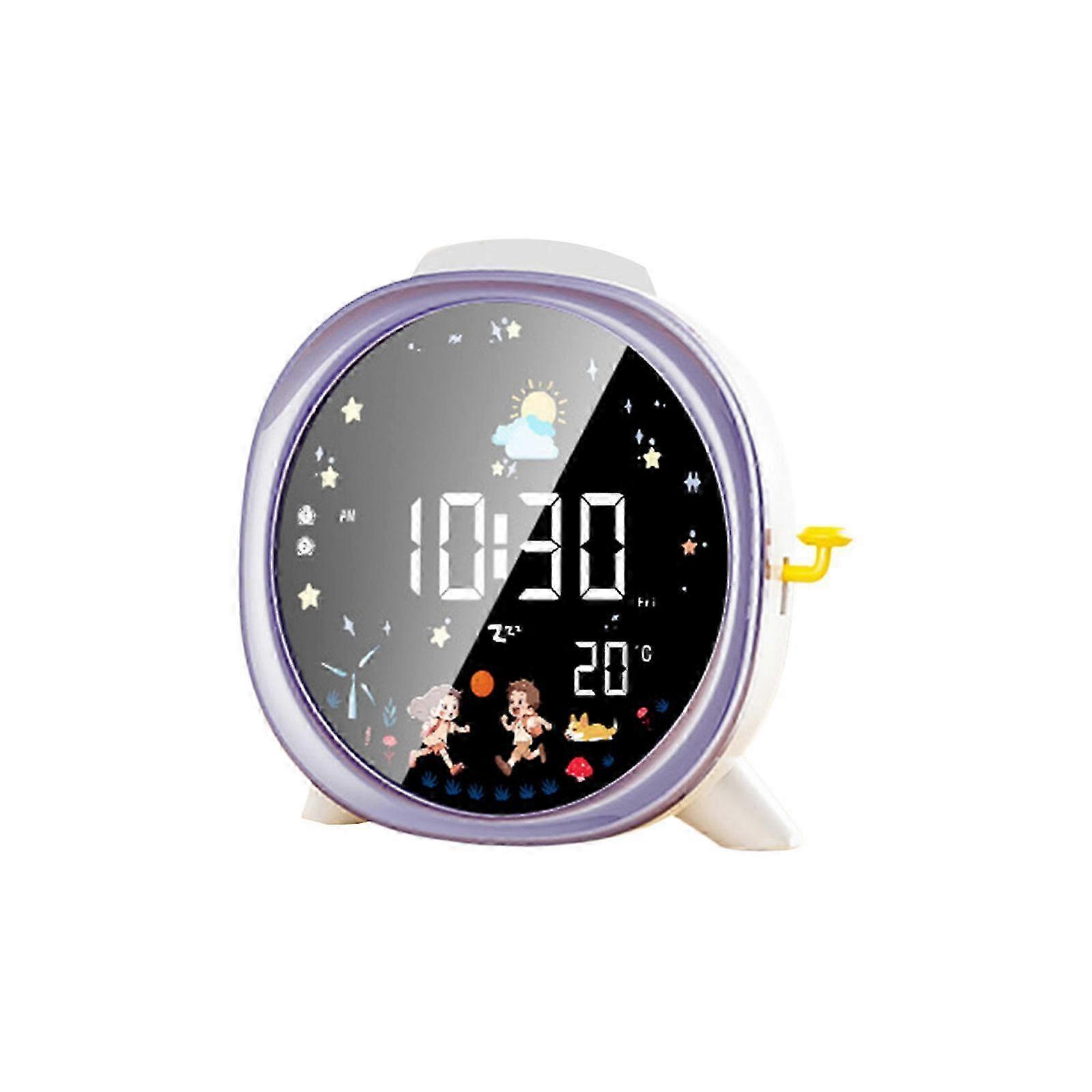 Digital alarm clock with night light function, smart time display, soft lighting, purple