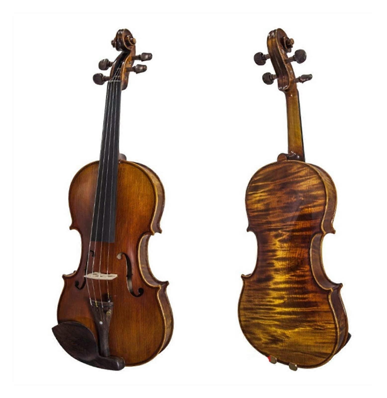Handmade Solid Wood Student Violin 1/2 Size Tiger Pattern Dark Brown for Beginners