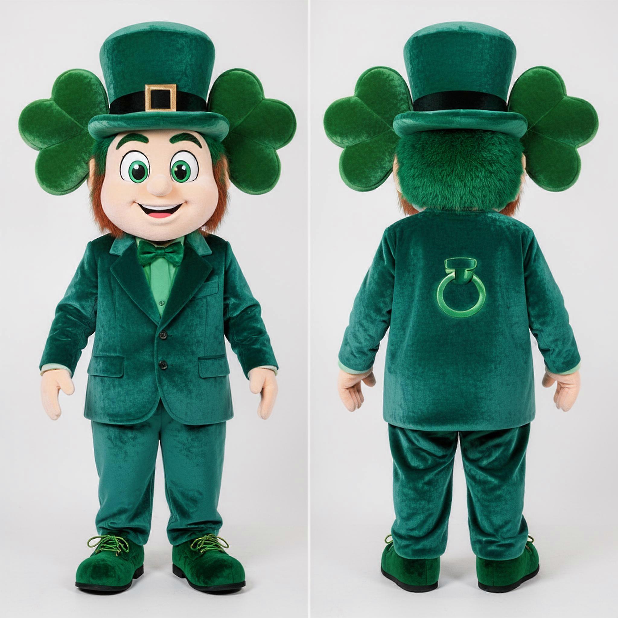 MASTICOT Teal Smiling Leprechaun Mascot