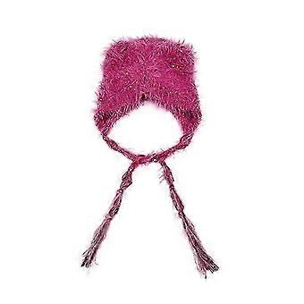 Y2K Flauschige Bären-Katzenohren-Strickmütze, kompatibel mit Damen-Wintermützen, Used-Look