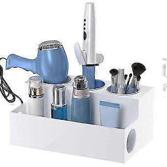Acrylic Hair Tool Organizer, Countertop Holder for Hair Dryer, Styling Tools, Makeup, White