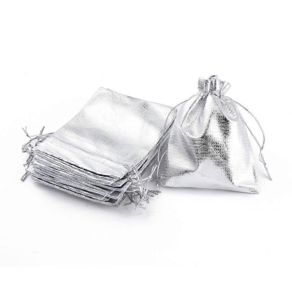 100pcs Organza Bags Rectangle Silver 12x9cm
