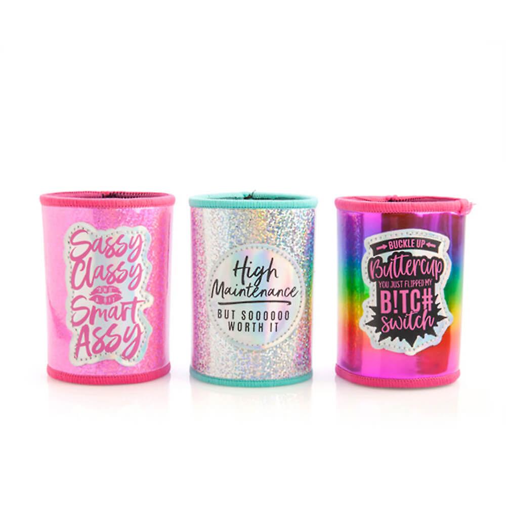 Gorgeous Iridescent Can Cooler with Funny Saying Fits Both Cans and Bottles