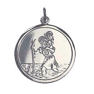 9ct White Gold 25mm round St Christopher Pendant