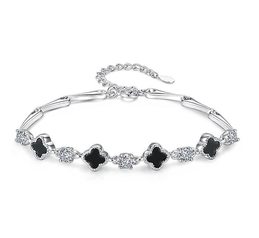 (oro bianco)quadrifoglio nero onice bracciale per le donne