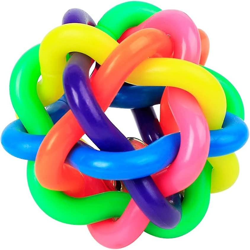 Pet Chew Toys Dog Rainbow Bouncy Rubber Balls With Bell For Teeth Cleaning