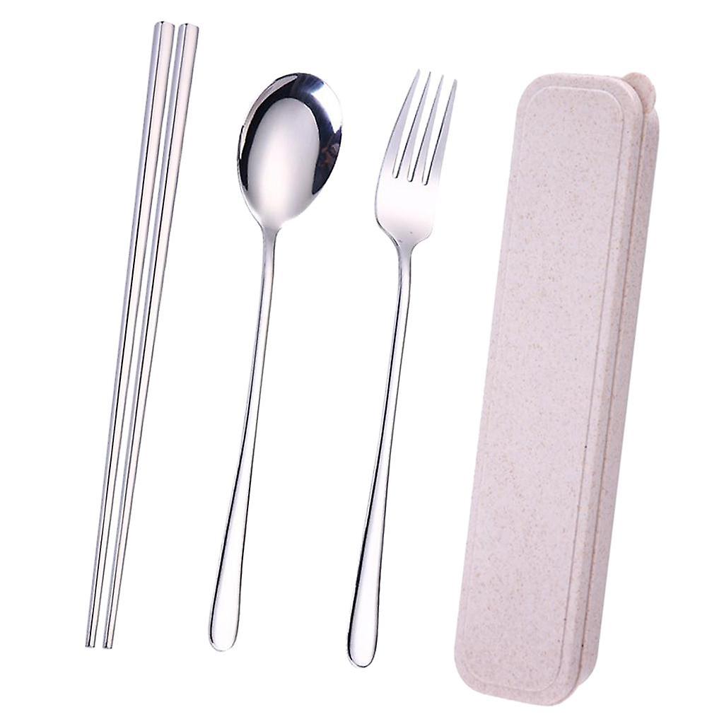 Travel Flatware with Case Camping Lunch Square 3Pcs Chopsticks Silver