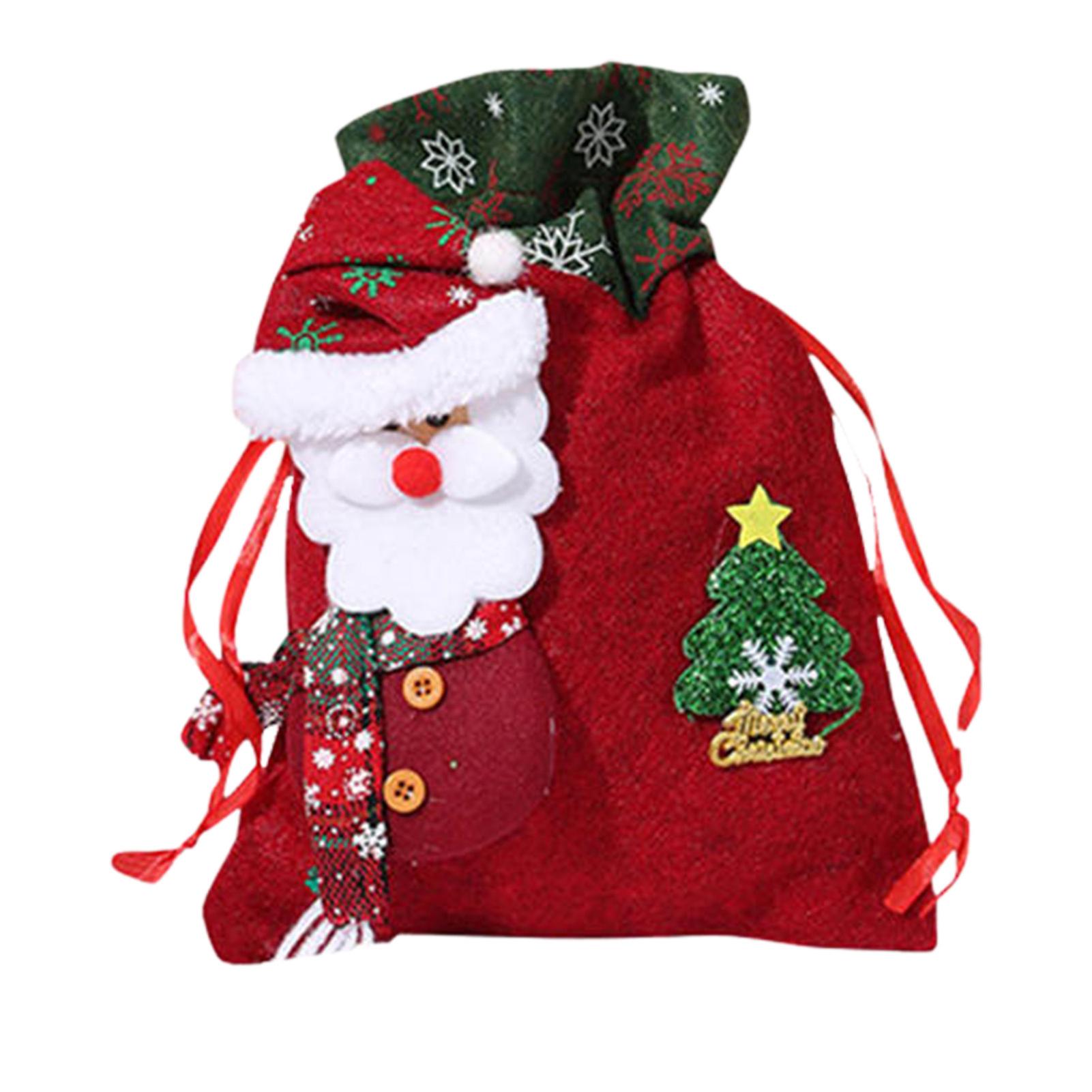 Santa Sacks Drawstring Christmas Bags Classic Christmas Elements Printed Storage Bag