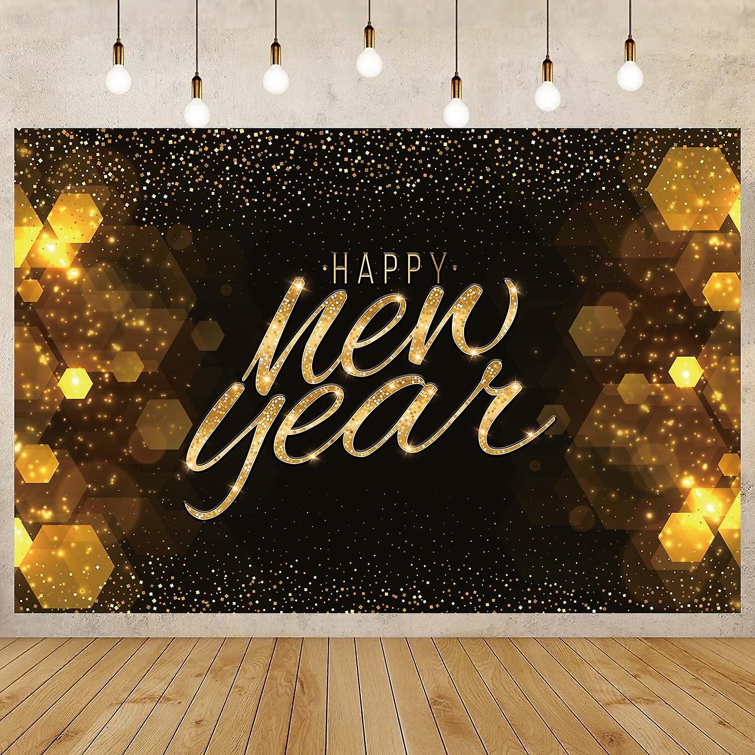 Happy New Year Backdrop For 2023 Glitter Fireworks Balloons Champagne Photocall Welcome New Year Party Background Decorations
