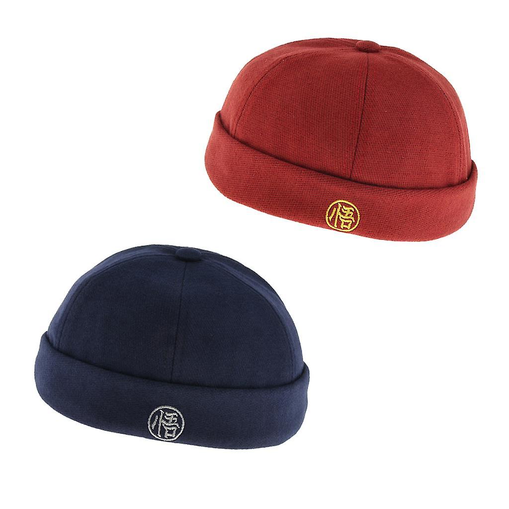 2 Stück Herren Retro Docker Mütze Wollfilz Mütze Verstellbar Marineblau Rot