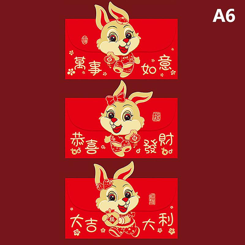 6pcs 2023 Chinese Rabbit Year Spring Festival Red Envelopes Lucky Money Packet