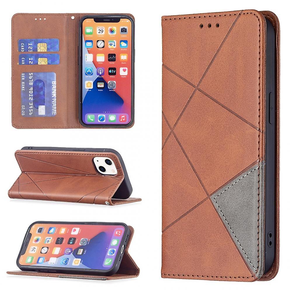Compatible with iPhone 13 mini Case, PU Leather Wallet Flip Cover with Card Holder, Stand & Embossed Geometric Design, Smooth Hand Feel