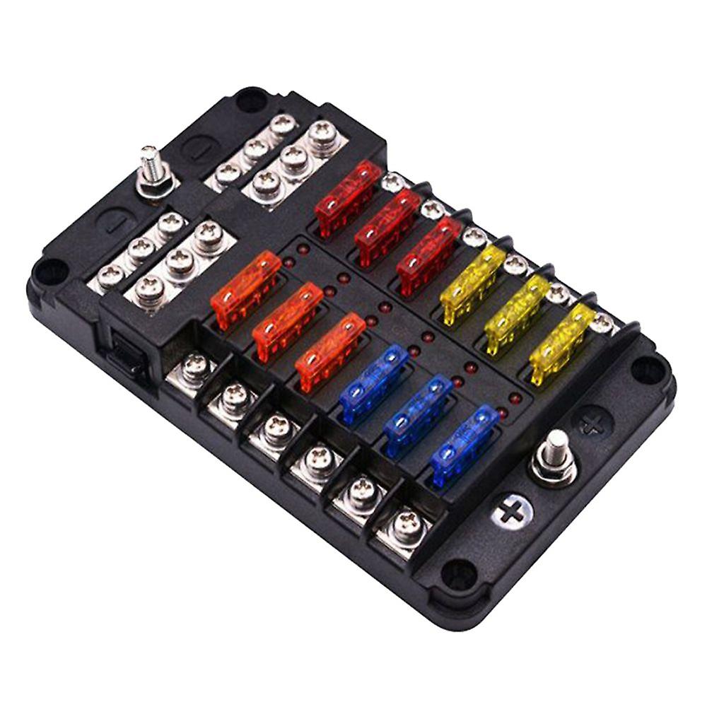 Panel/box/fuse Holder 12 Way 12 In 12 Outlet Car Boat Automotive Rv Marine