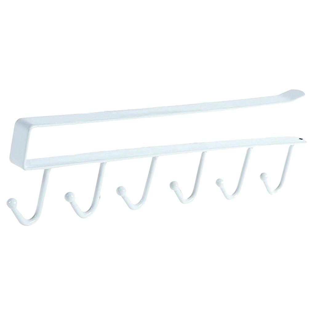 6 Hook Kitchen Under Shelf Cabinet Rack Mug Tea Cup Holder Storage Hook White