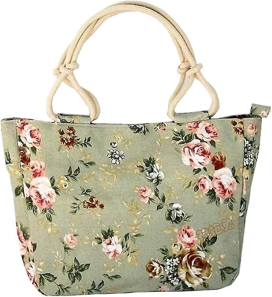 Lovely Ladies Canvas Wallet And Handbag, Large Capacity With Zipper, Green Big Flower Upgrade Version