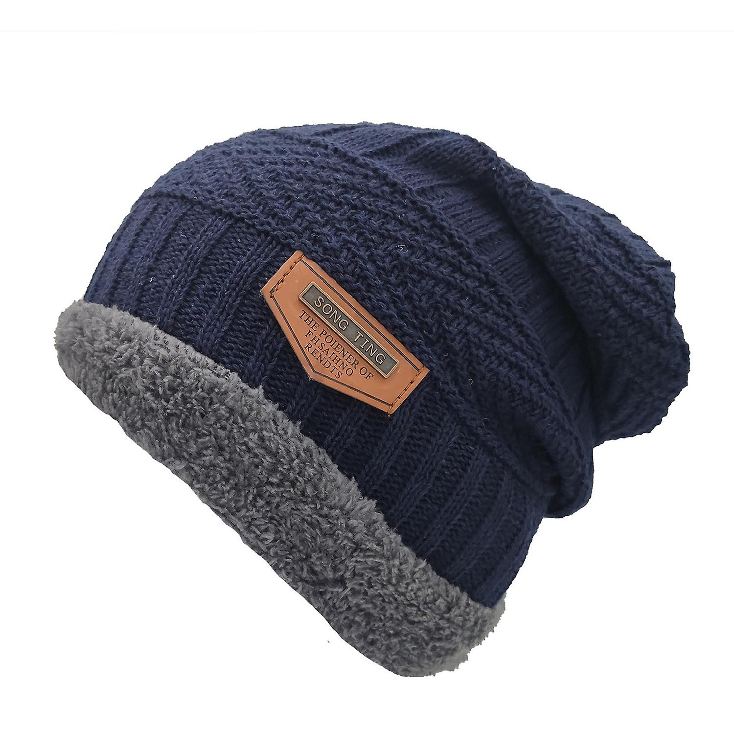 Men Winter Hat Knitted Unisex Fleece Soft Keep Warm Cold-proof Plush Solid Color Men Beanie