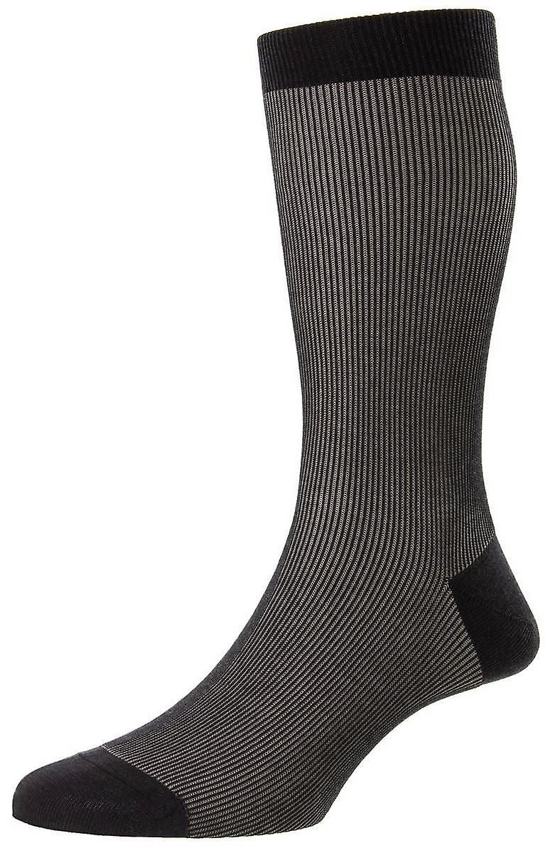 Pantherella Santos Shadow Rib Fil D'Ecosse Socks - Dark Grey Mix