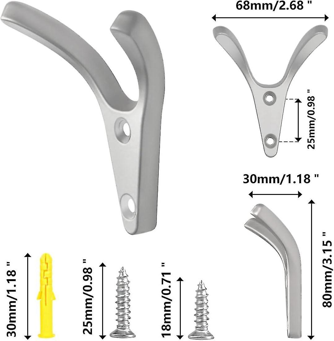 6 stk dobbelt strøkkroker - veggmonterte kroker med minimalistisk design, solid sinklegering