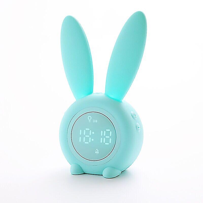 Cute Rabbit Alarm Clock, Snooze Function Bedside Lamp, Automatic Time/Date/Temperature Display, Night Light, Green