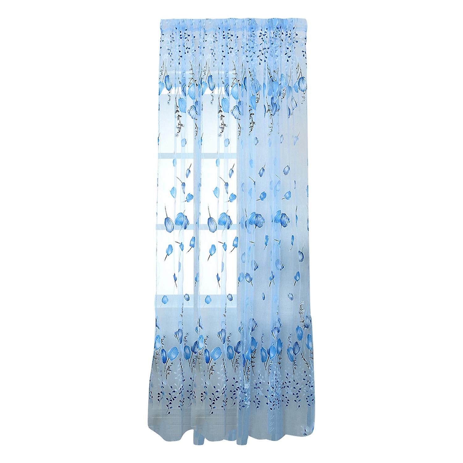 Tulip Pattern Sheer Curtain No Odor Polyester Breathable Transparent Door Drape for Home