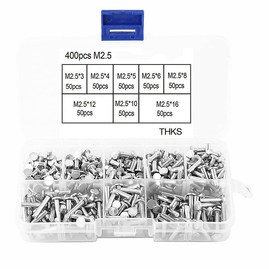400Pcs M2 M2.5 Flat Head Solid Aluminum Rivets Assortment Kit