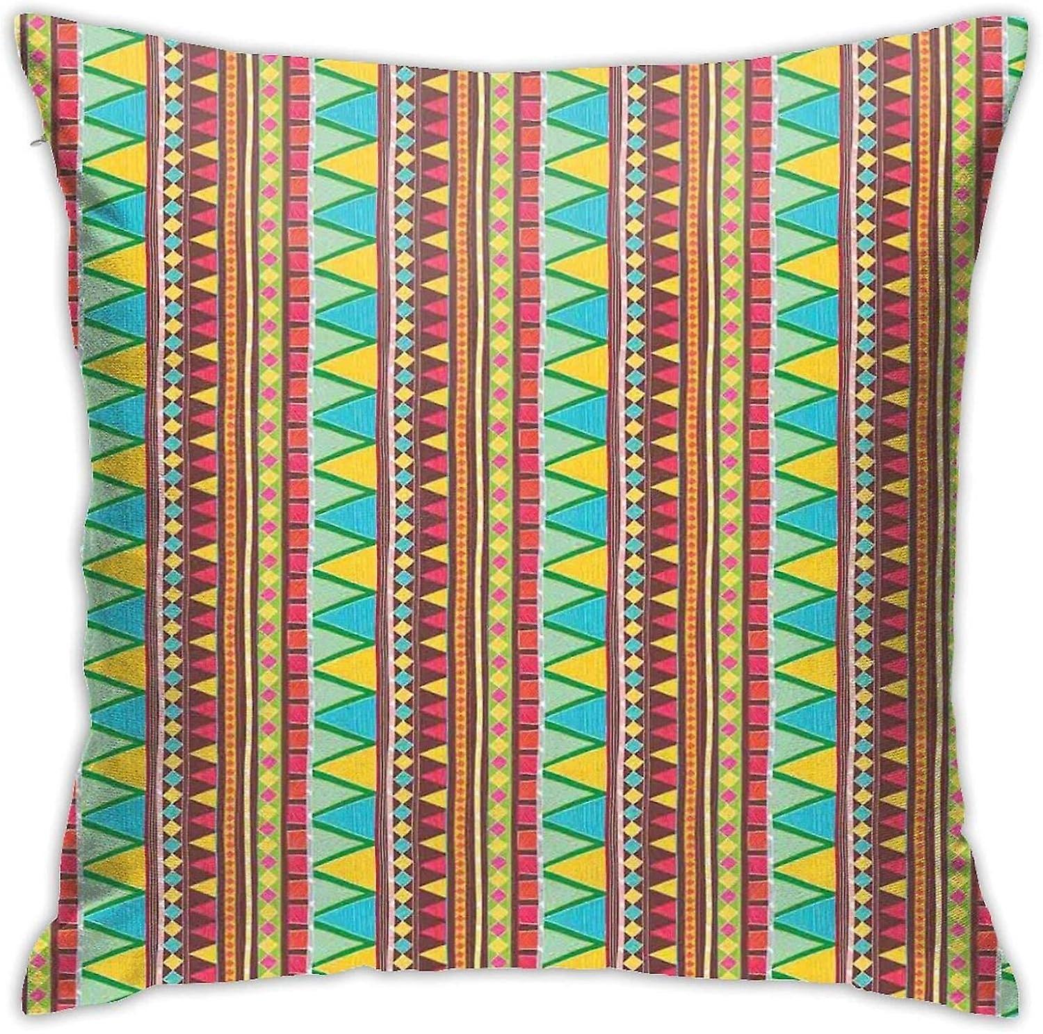 現代のスロー枕カバー縦縞とジグザグの部族の幾何学模様カラフルな落書きアートスタイル家の装飾枕カバー1818インチAA-88